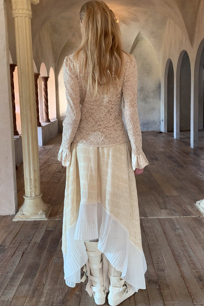 Beige Lace Stand Collar Blouse