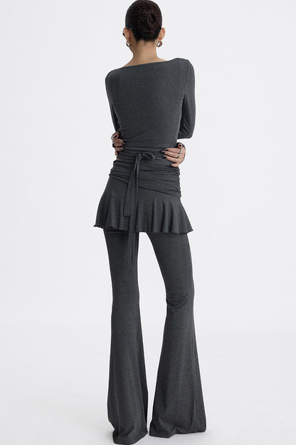 Faux Two-Piece Lyocell Flared Pants Set-Up