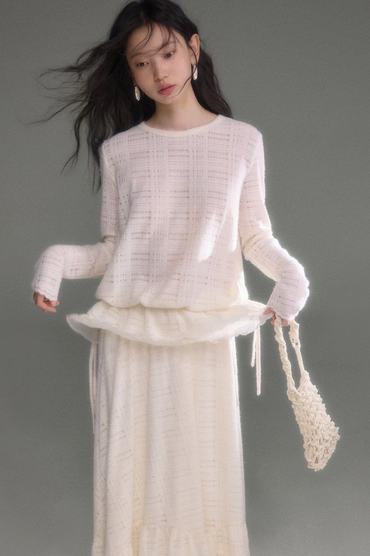 Plaid Lace Long Sleeve T-Shirt Skirt Set-Up