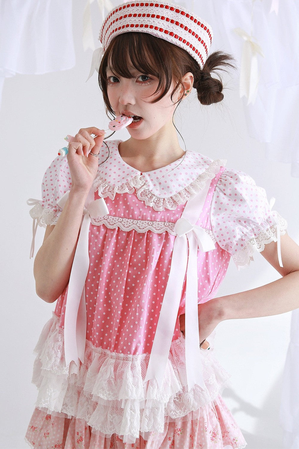 Retro Pink Polka Dot Bow Shirt