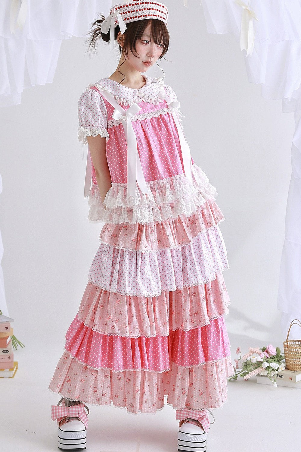 Retro Pink Polka Dot Bow Shirt