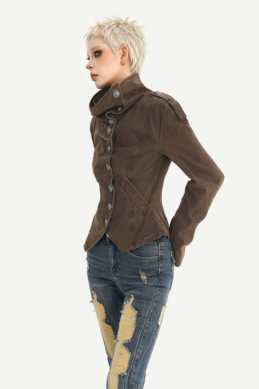 Punk Gothic Asymmetrical Diagonal Button Jacket