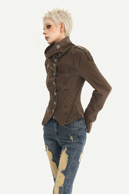 Punk Gothic Asymmetrical Diagonal Button Jacket