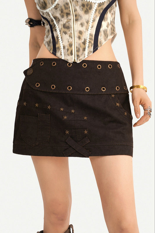 Retro Rivet Denim Skirt