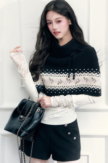 Mantella scialle Fair Isle con lacci