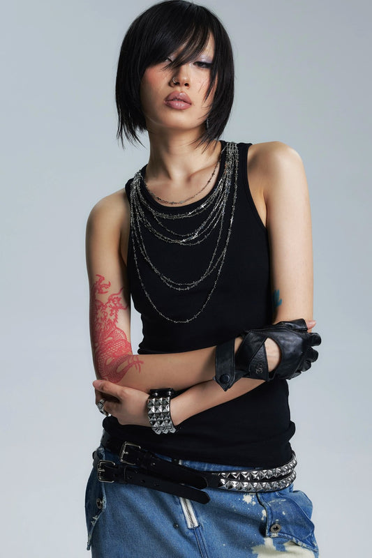 Two-Color Metal Chain Print Camisole Top