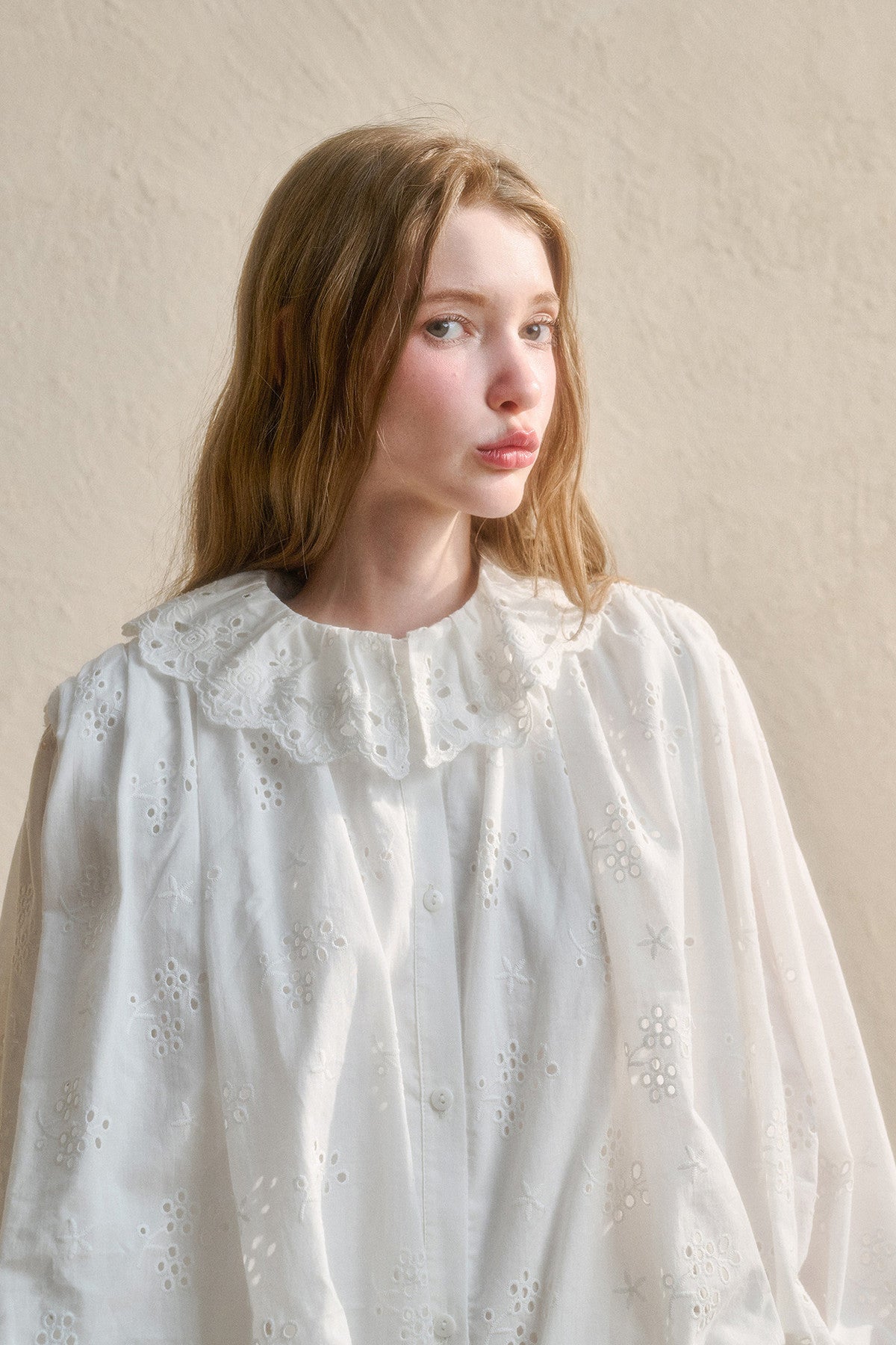 Long-Sleeved Cotton Embroidered Shirt Dress