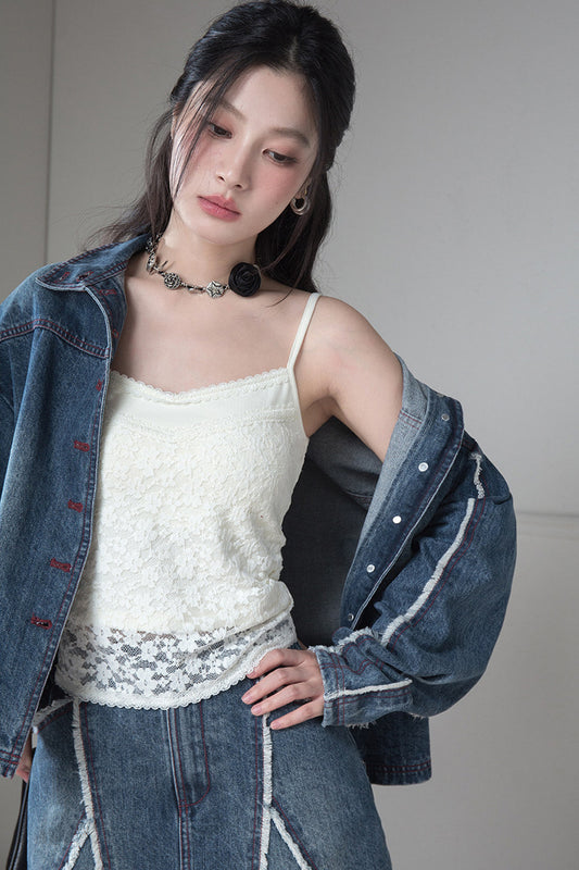 Knitted Lace Shadow Floral Camisole