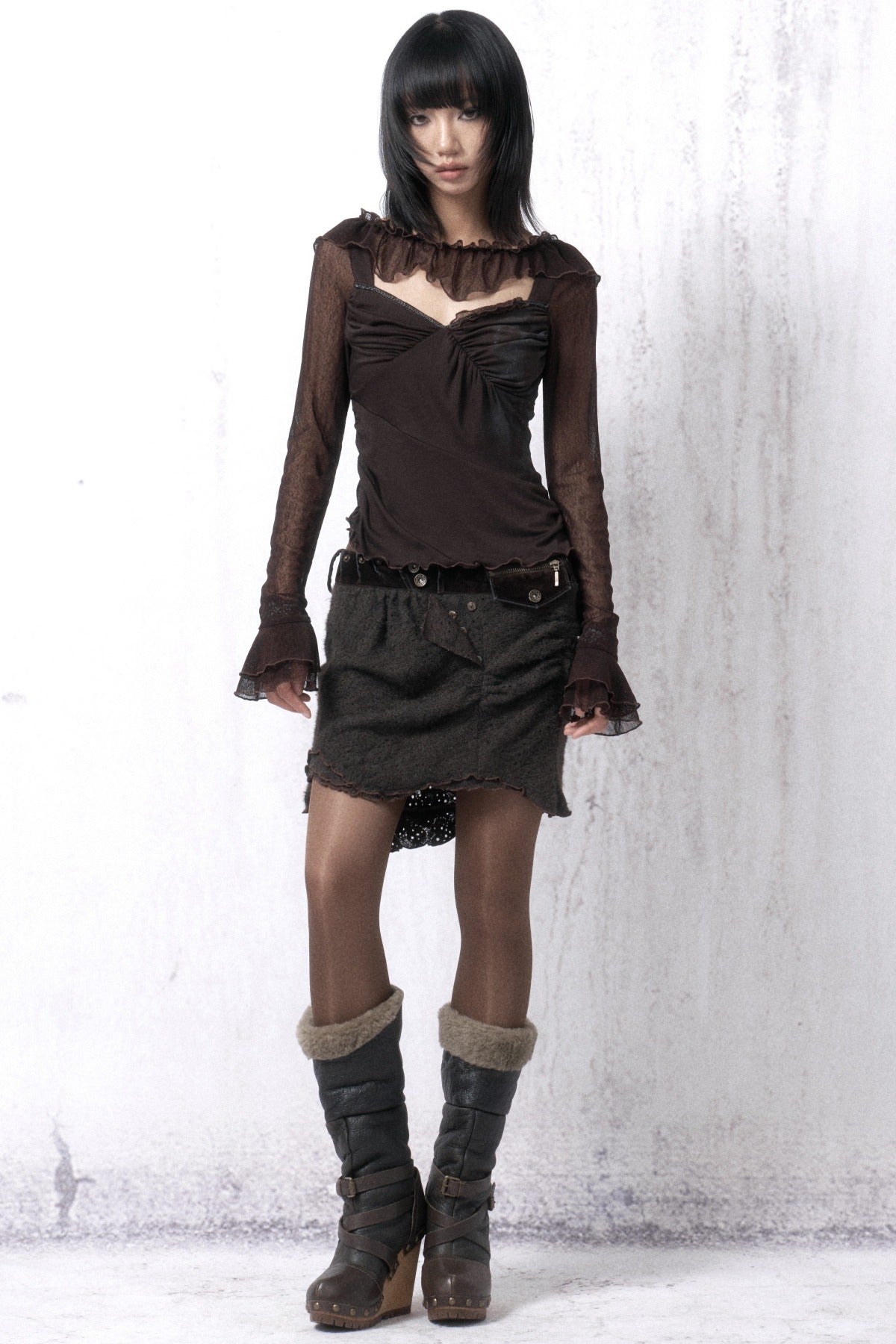 Knitted Lace Collar Patchwork Top