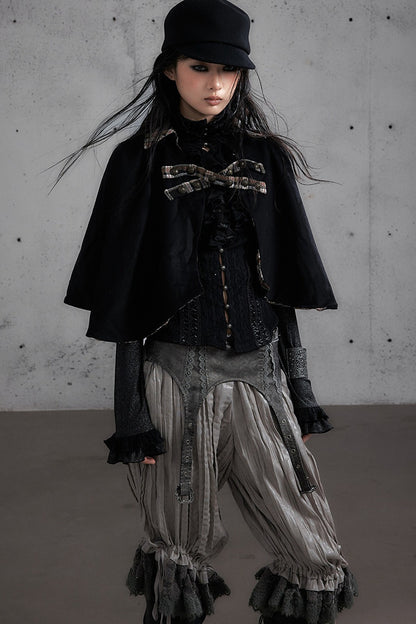 Reversible Wool Blend Plaid Cape