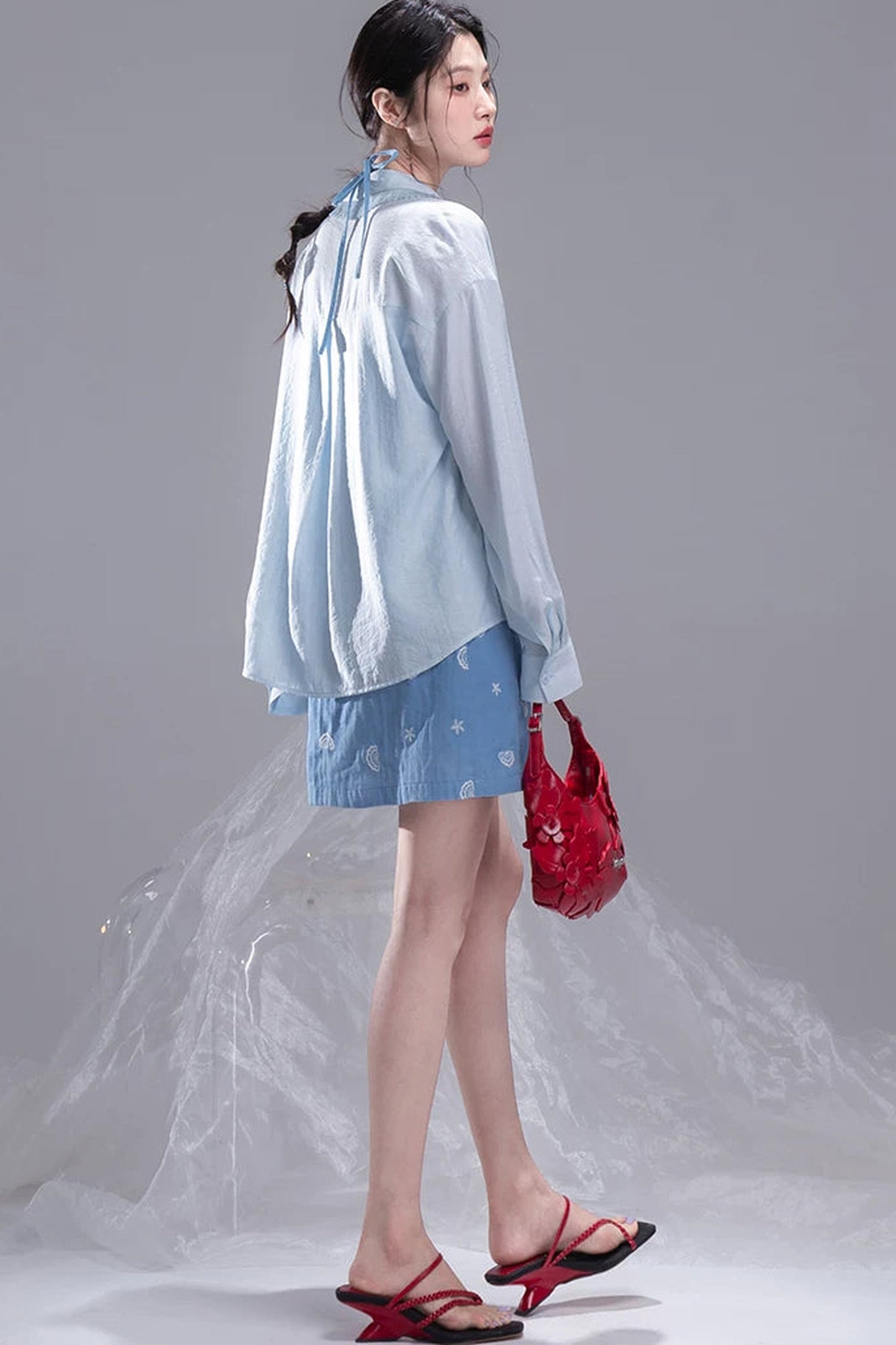 Star Mist Blue Tassel Lace Blouse