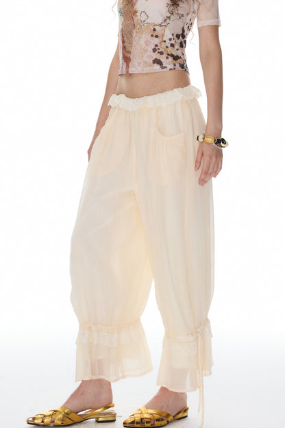 Beige Lace Lantern Pants