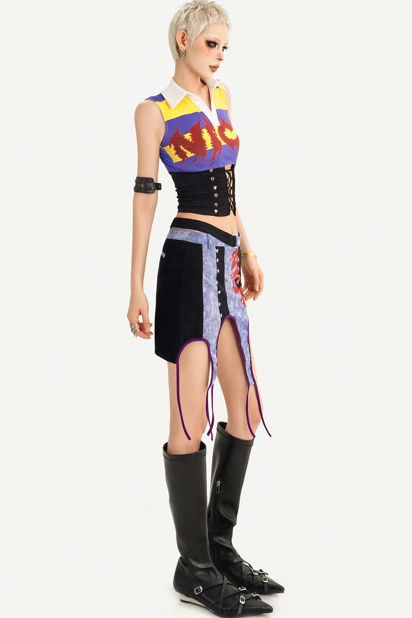 Asymmetrical Plaid Patchwork Skirt