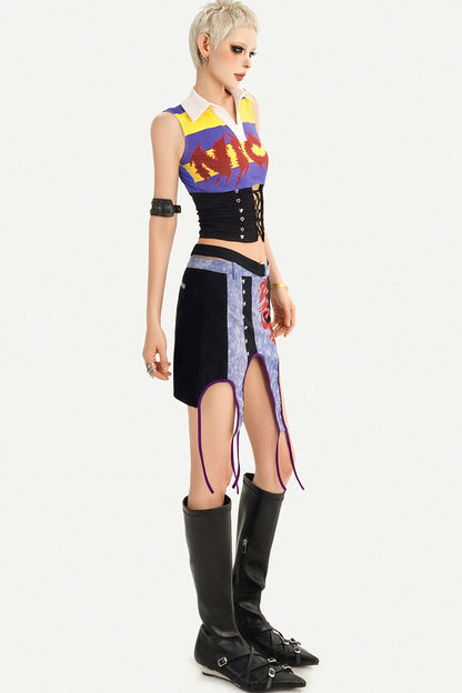 Asymmetrical Plaid Patchwork Skirt