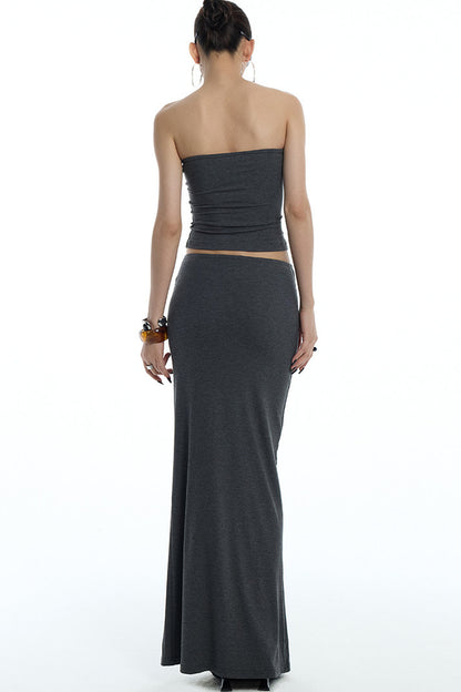 Charcoal Gray Lyocell Tube Top Set-Up