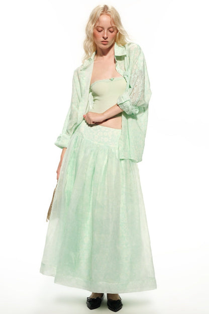 Mint Green Knitted Lace Tube Top, Pants and Skirt Set-Up