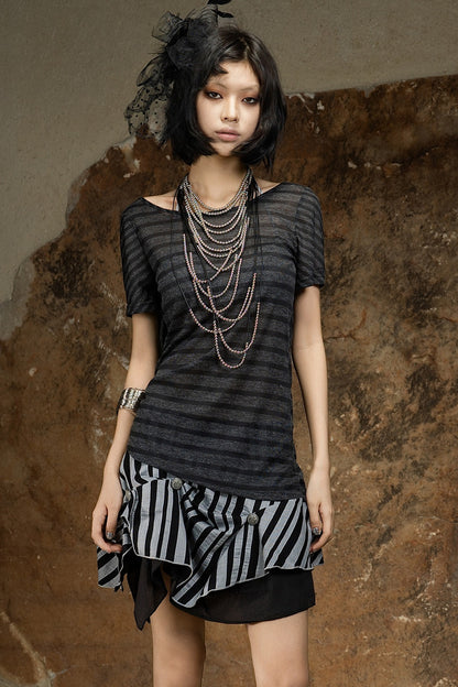 Asymmetrical Striped Knit Top