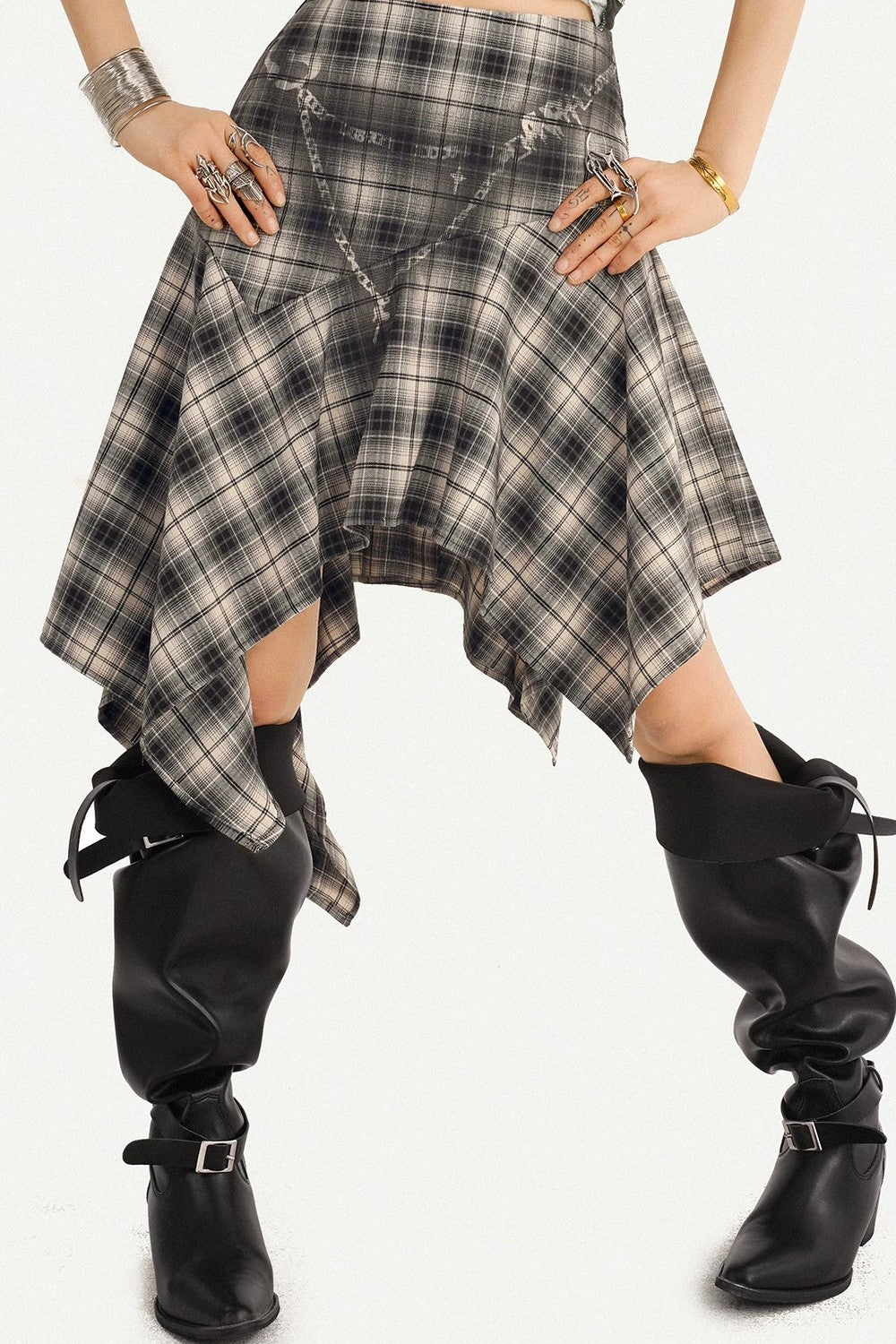 Retro Asymmetrical Plaid Midi Skirt