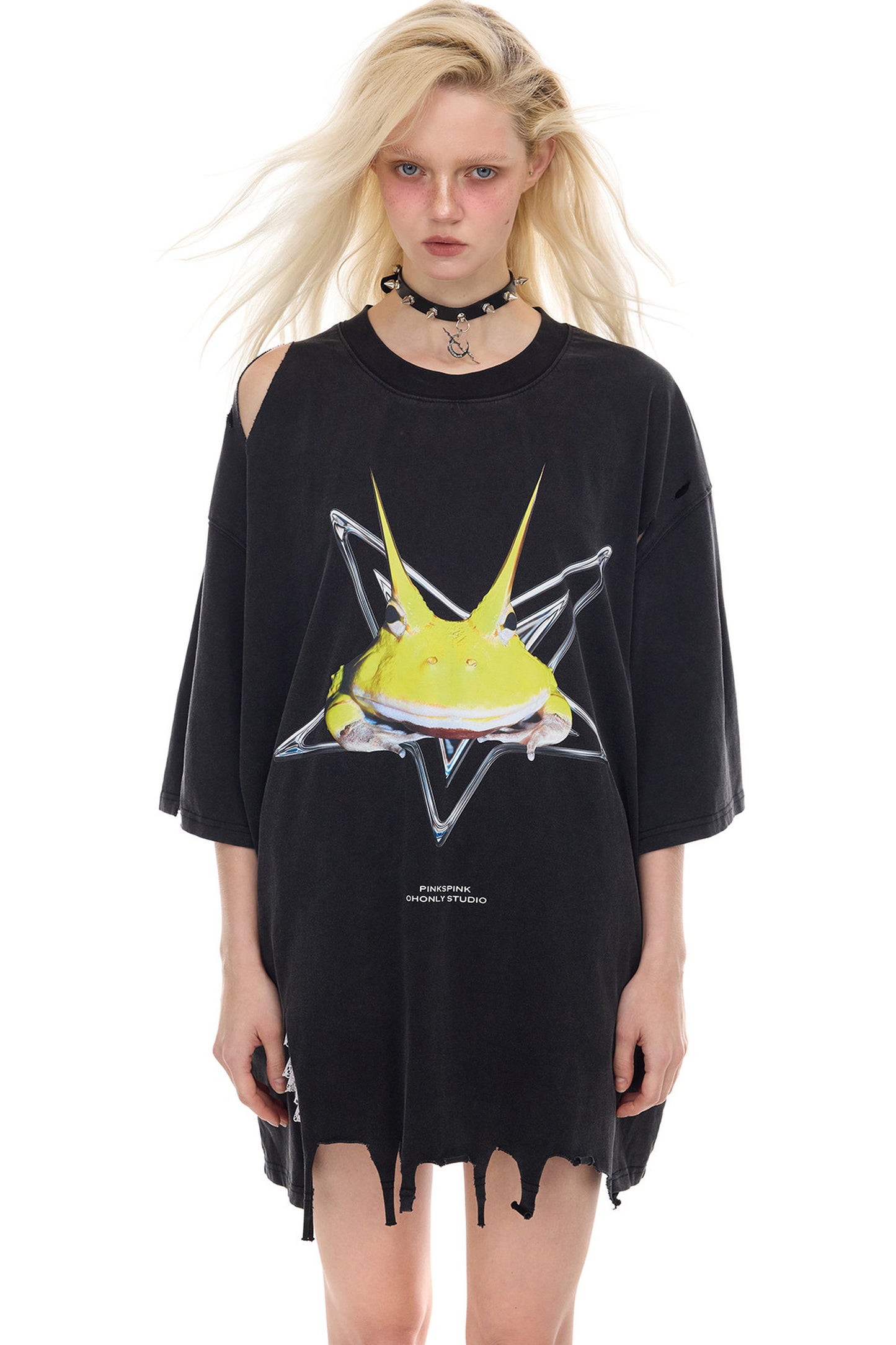 Rock Frog Distressed Irregular Hem T-Shirt