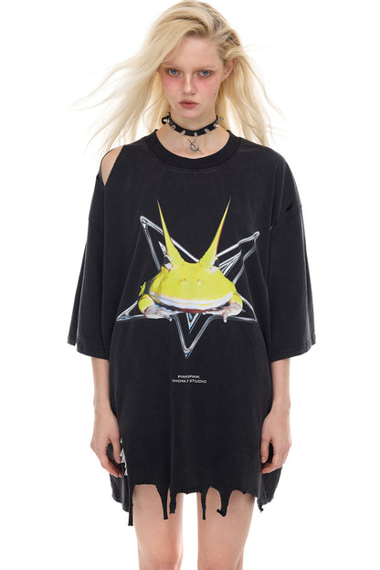 Rock Frog Distressed Irregular Hem T-Shirt