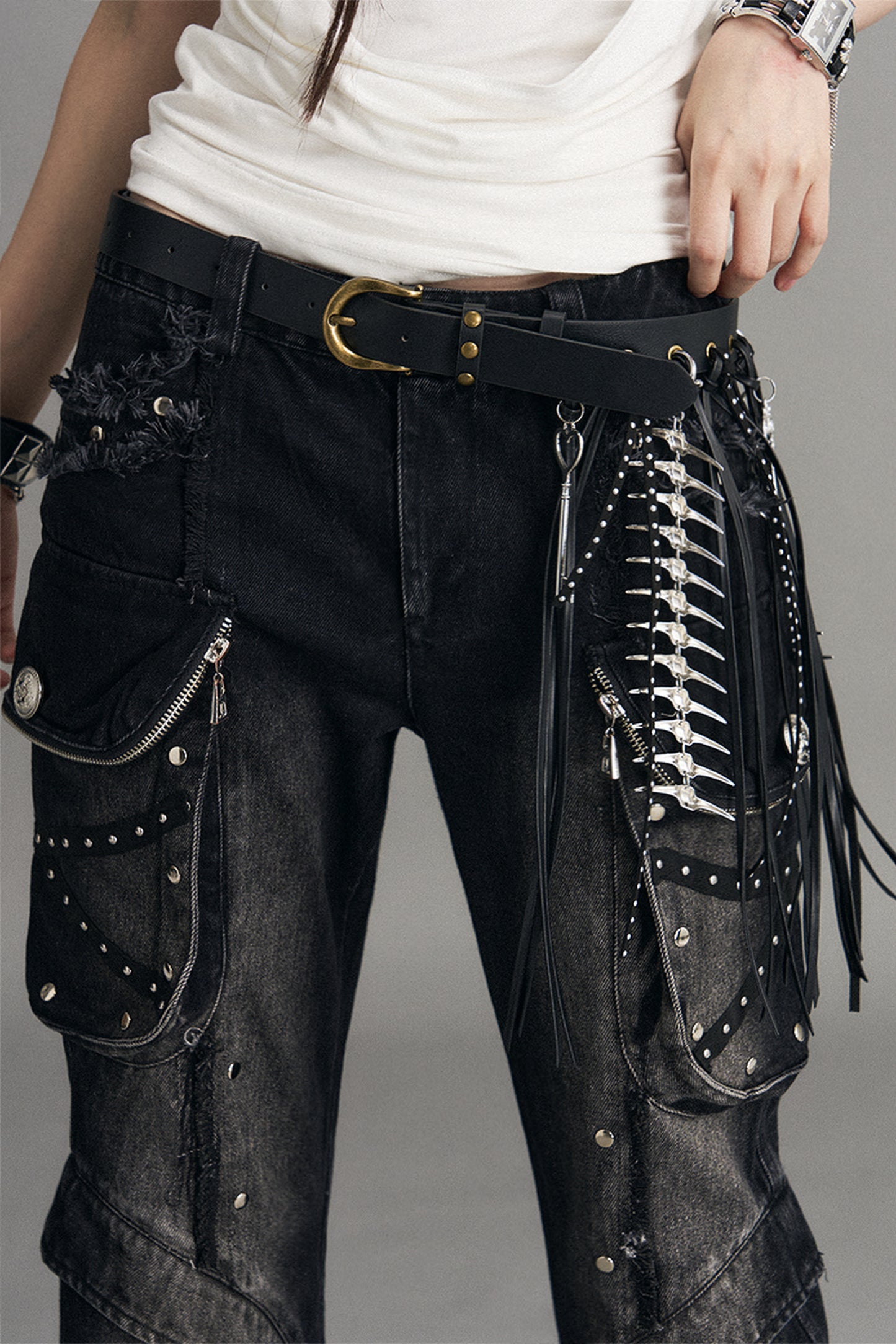 Punk Y2K Tassel Metal Chain PU Leather Belt