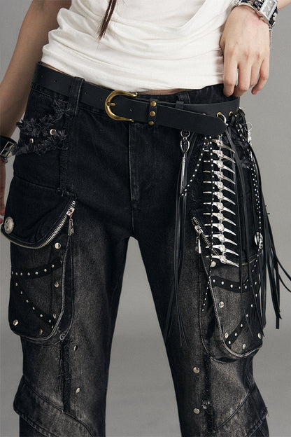 Punk Y2K Tassel Metal Chain PU Leather Belt