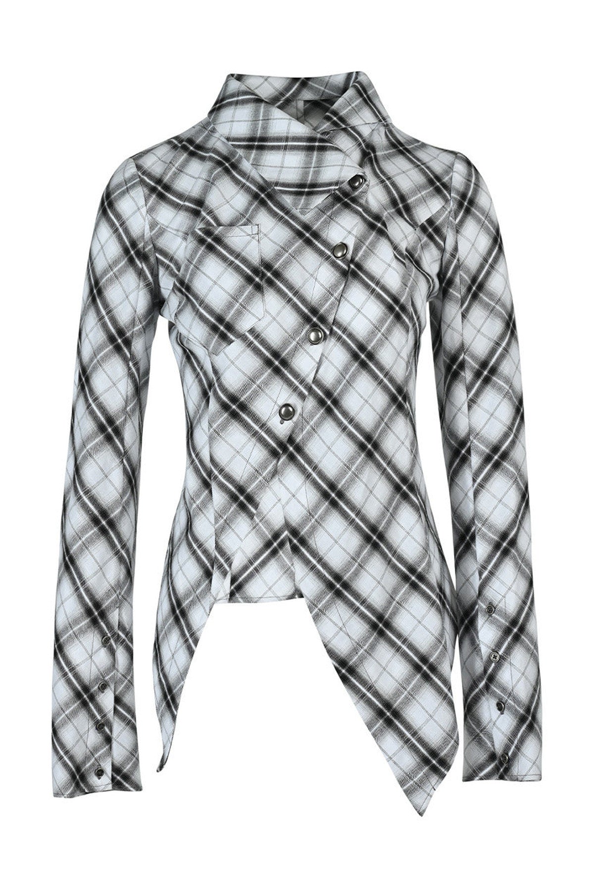 Irregular Plaid Layered-Look Multi-Wear Shirt