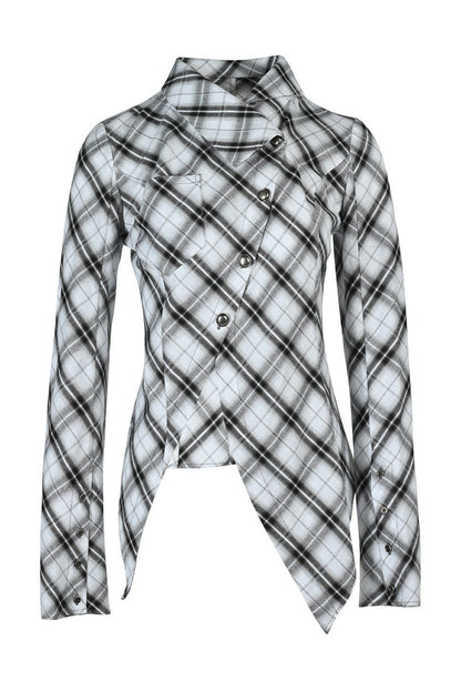 Irregular Plaid Layered-Look Multi-Wear Shirt