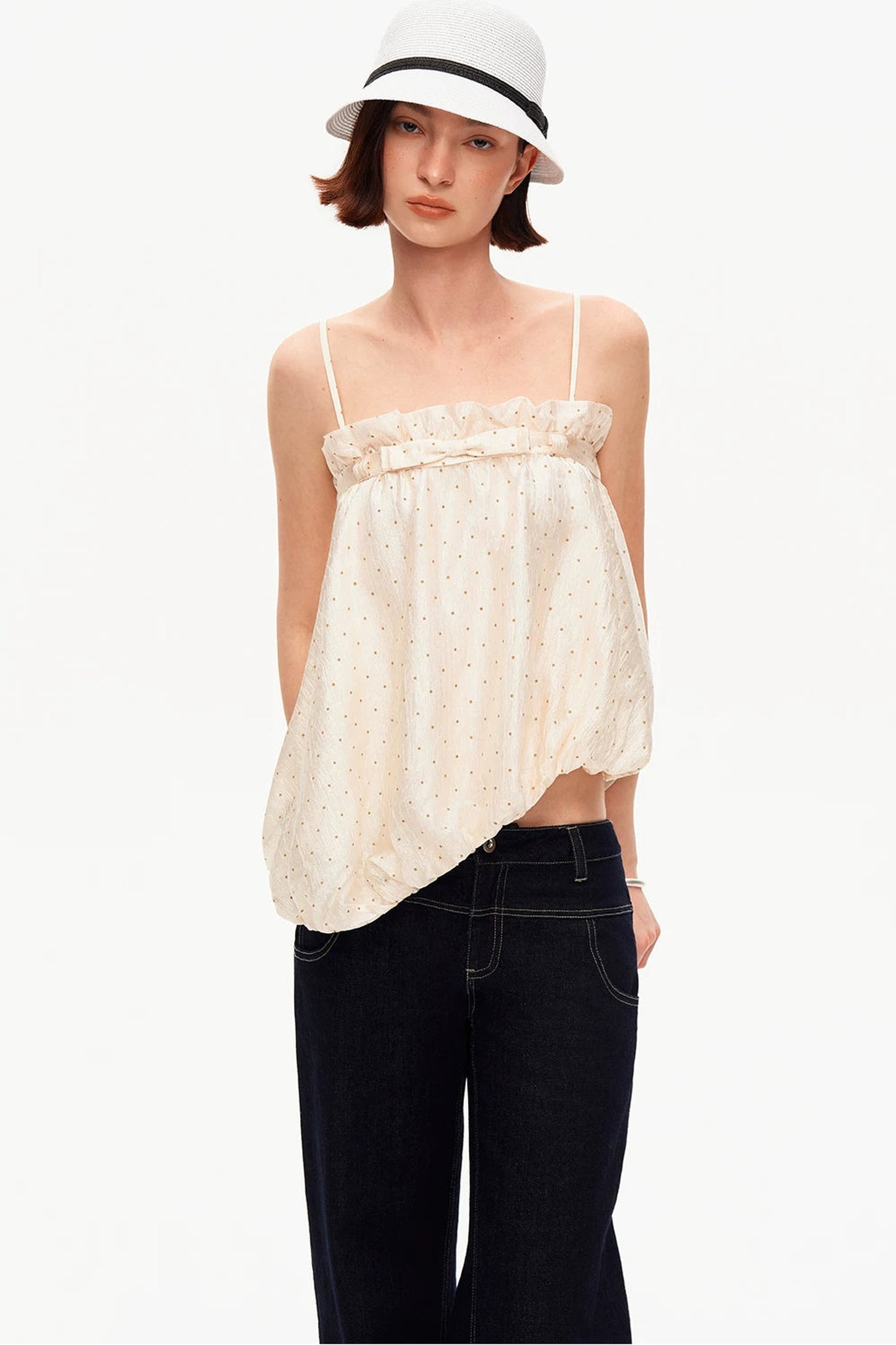 Acetate Polka Dot Ruffle Blouse