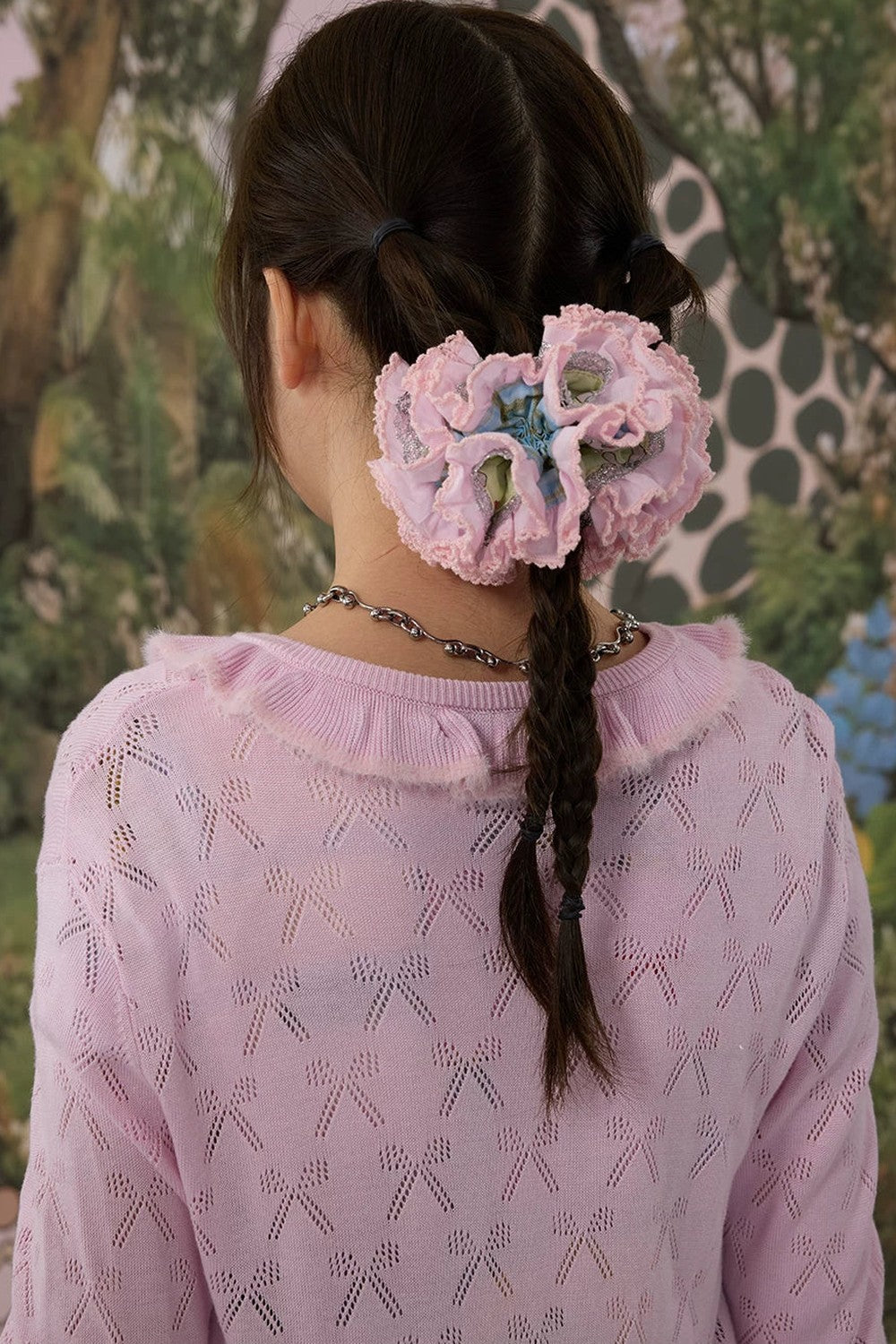 Green and Pink Lace Scrunchie