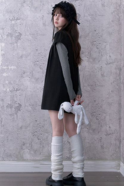 Dark Doll Collar Layered-Look Long Sleeve Dress