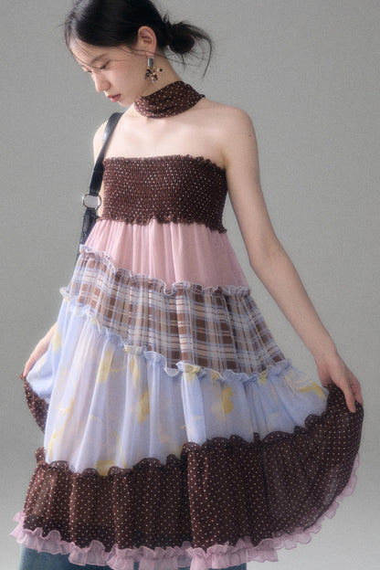 Brownie Tart Patchwork Tube Top Skirt