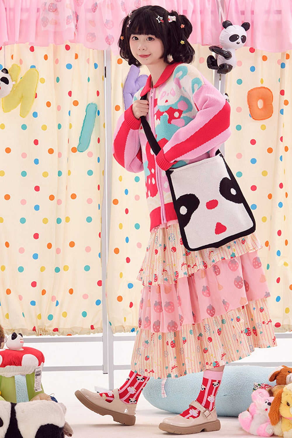 Double-Sided Knitted Panda Crossbody Bag