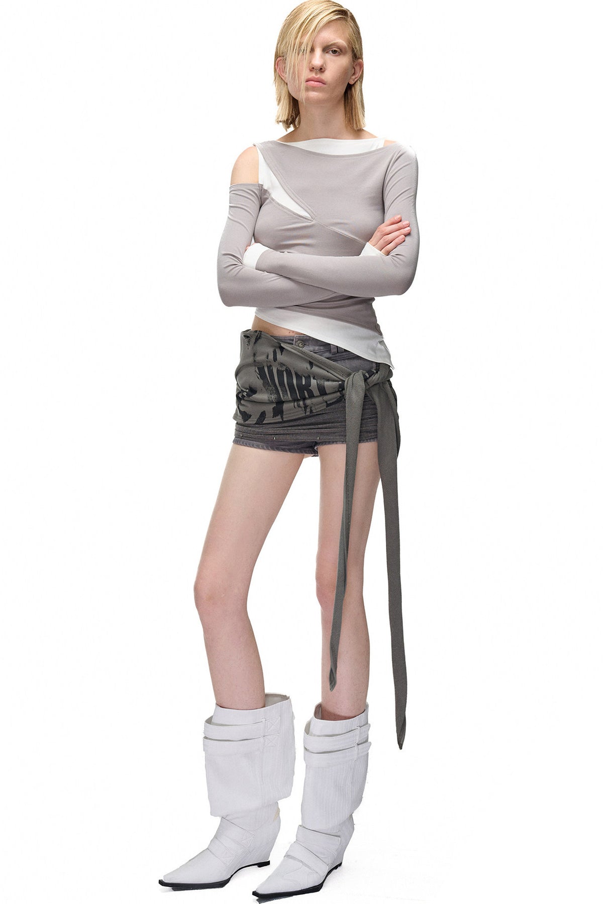 Layered-Look Patchwork Hollow Long-Sleeve T-shirt