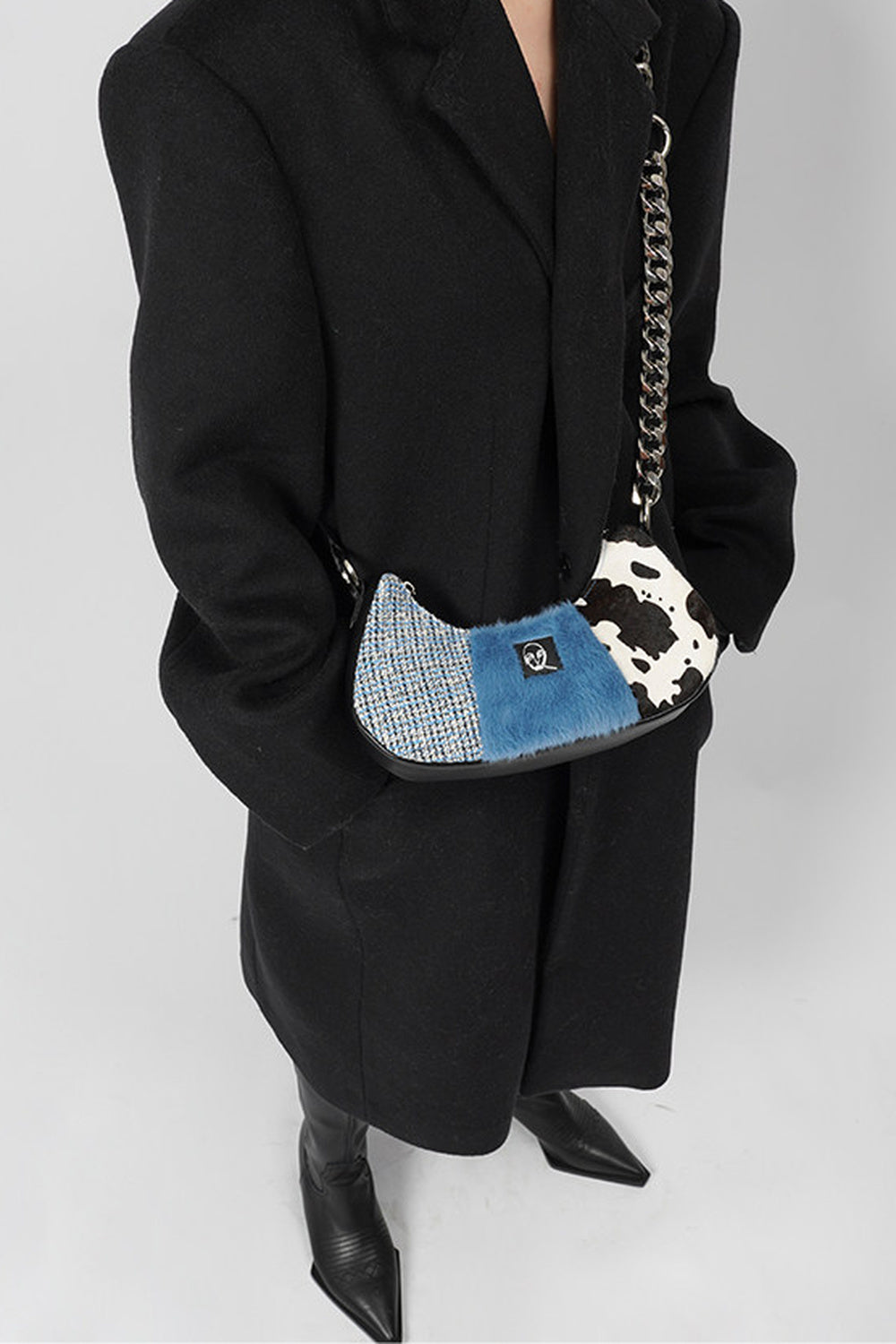 Genuine Leather Color-Block Crossbody Bag