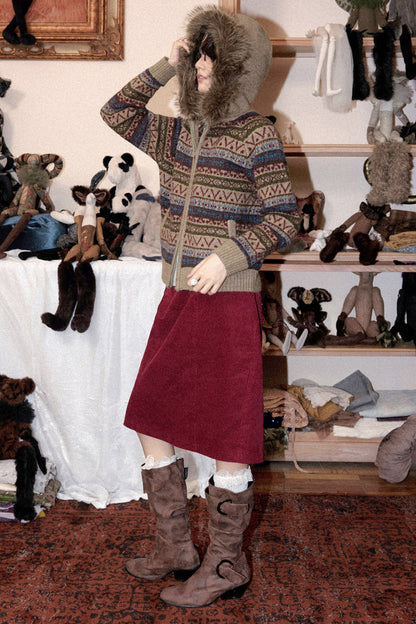 Hooded Fair Isle Wool Cardigan