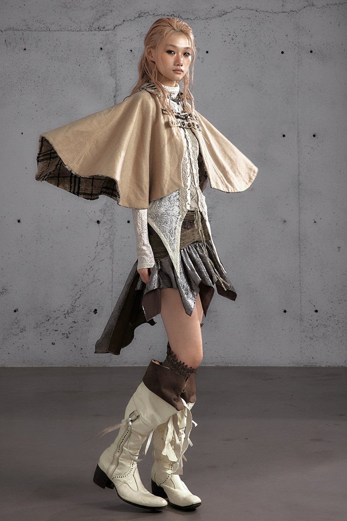Reversible Wool Blend Plaid Cape