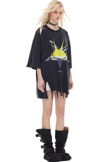Rock Frog Distressed Irregular Hem T-Shirt