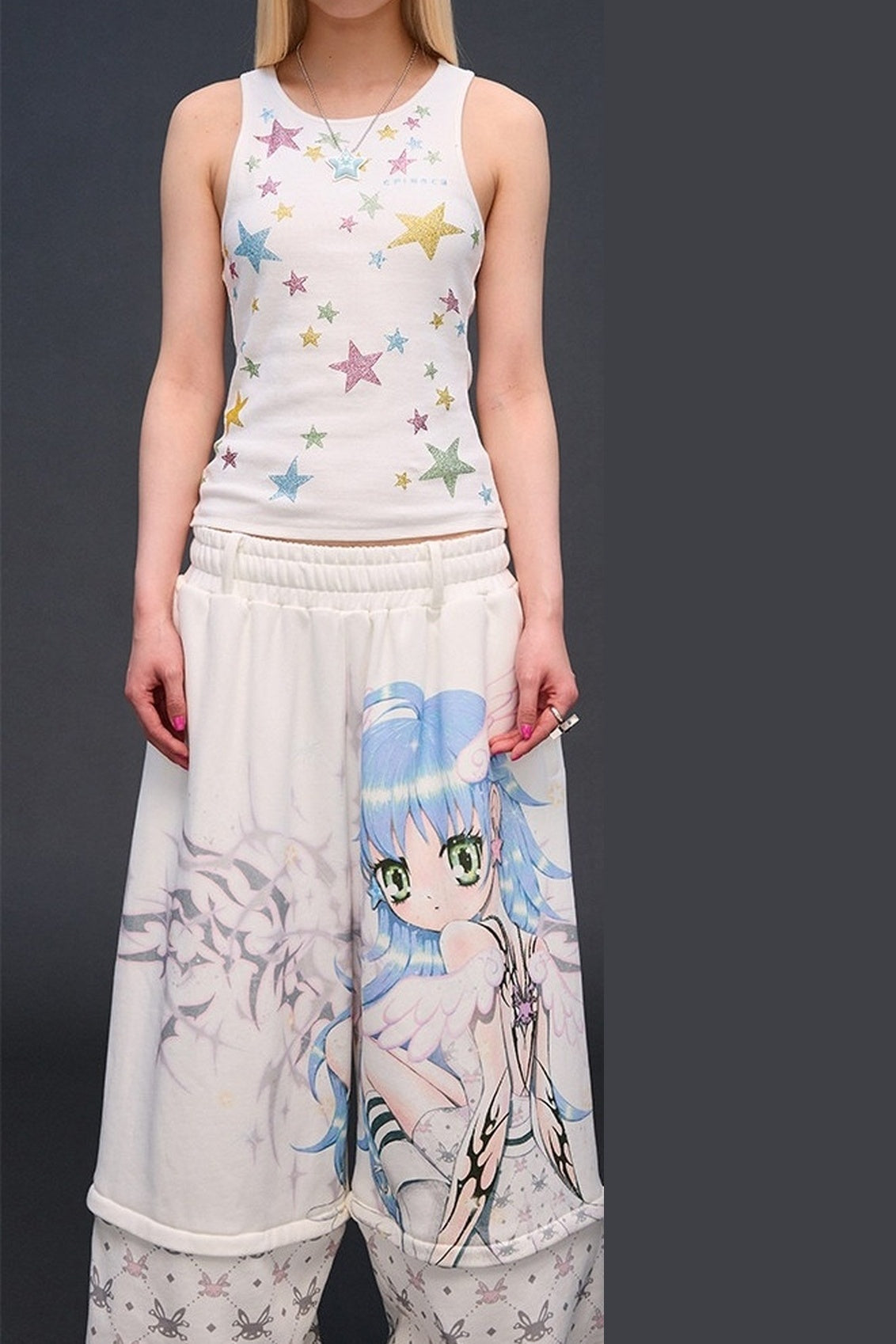Detachable Angel Print Sweatpants