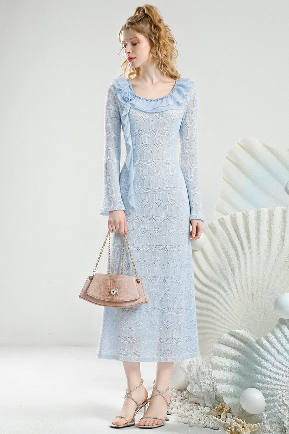 Blue Mist Ruffle Knit Dress