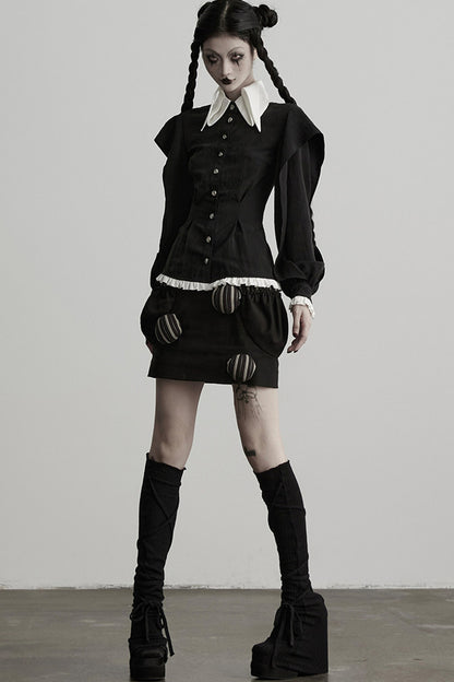 Lyocell Ruffle Patchwork Puff Sleeve Shirt