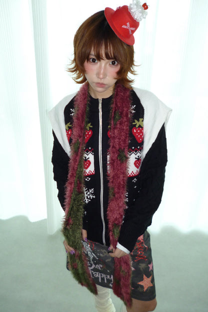Strawberry Snowflake Zip Sweater