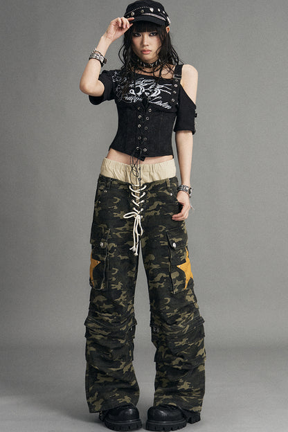 Detachable Camouflage Wide-Leg Pants