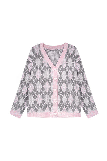 Ensemble cardigan en maille argyle rose et jupe