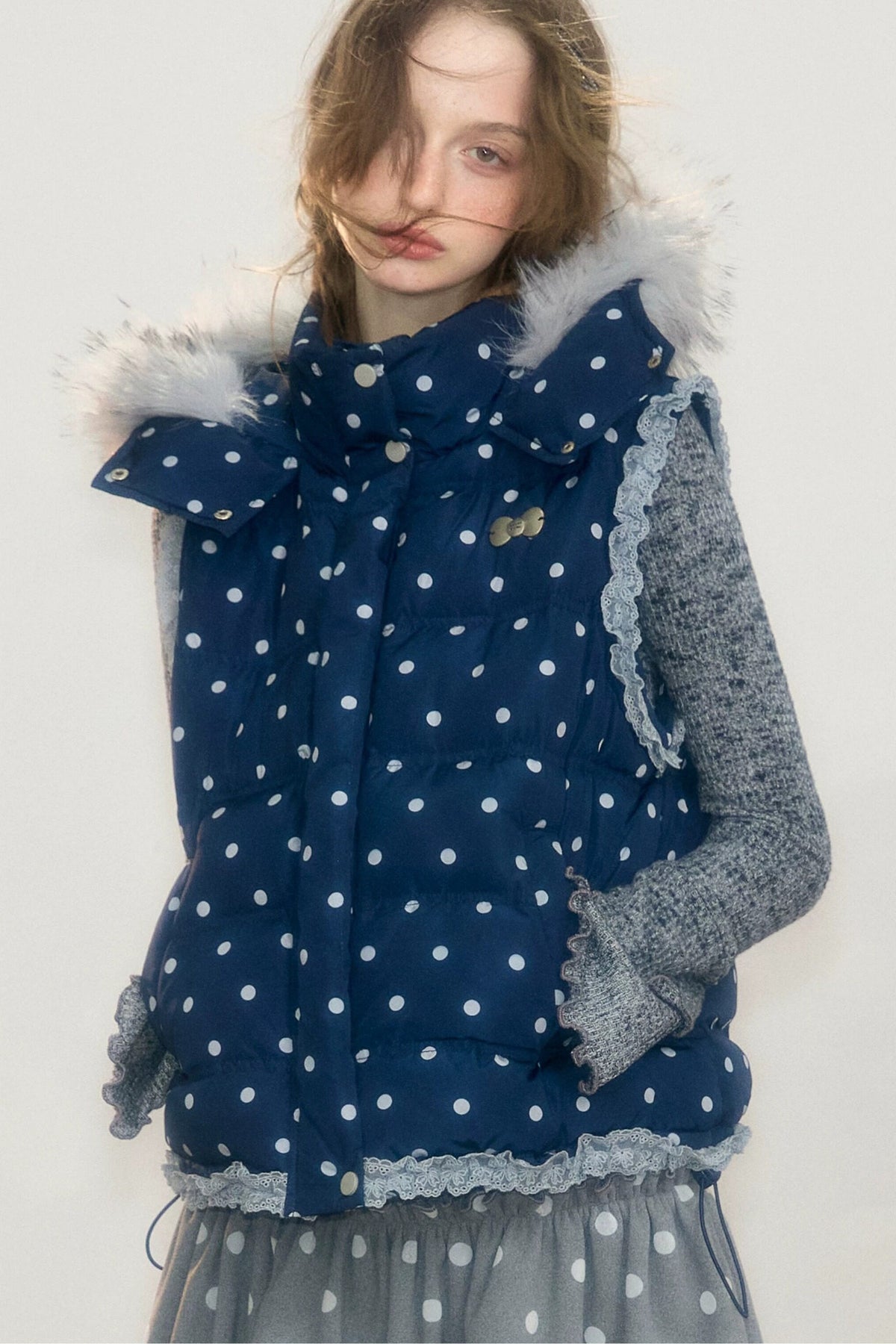 Polka Dot Hooded Down Vest