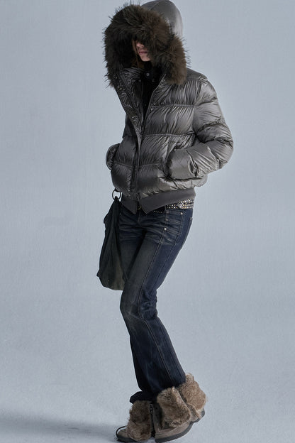 Silver Foil Fur Collar Jacket