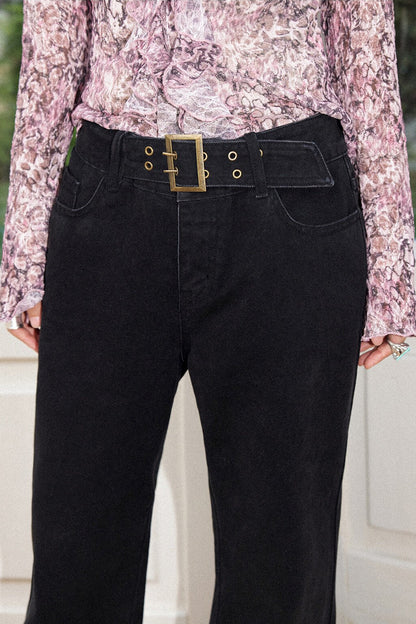 Black Low-Rise Flared Pants
