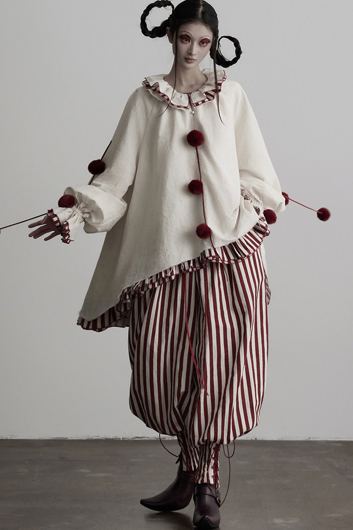 Red White Striped Lace-Up Lantern Pants