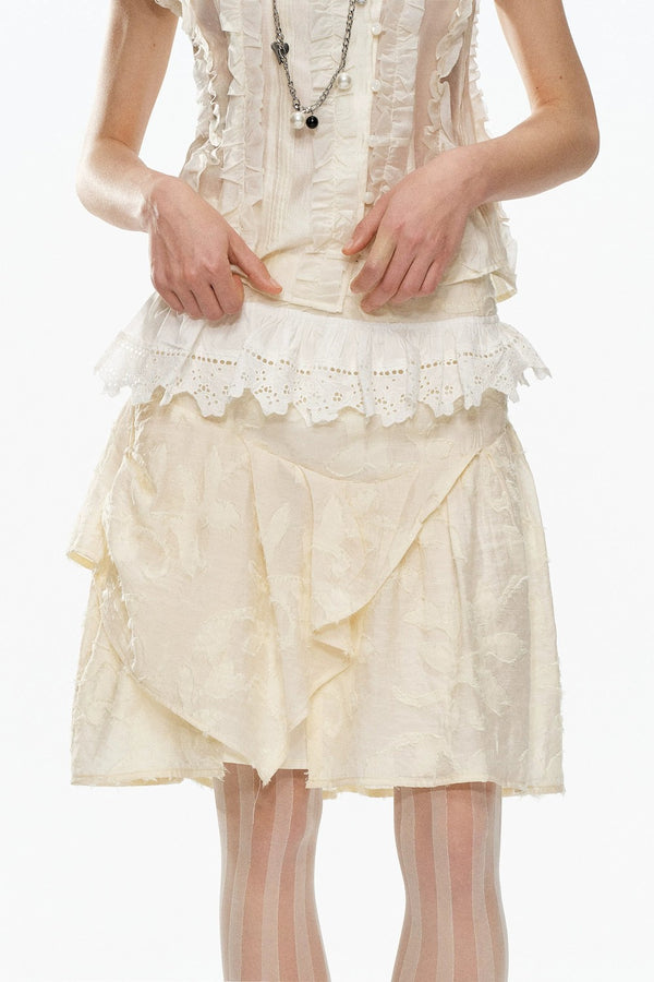 Beige Jacquard Asymmetrical Skirt