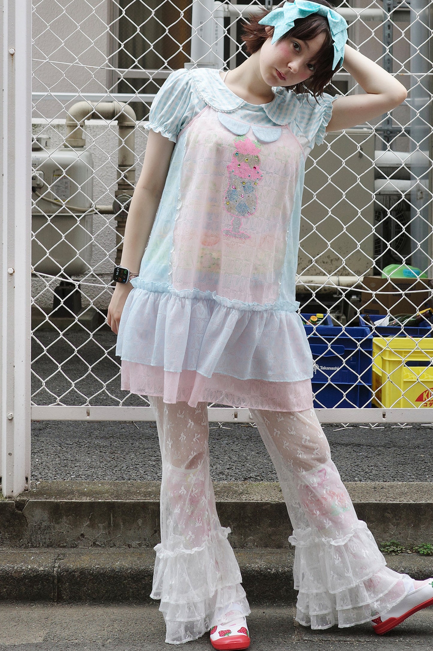 Bow Print Lace Flared Trousers